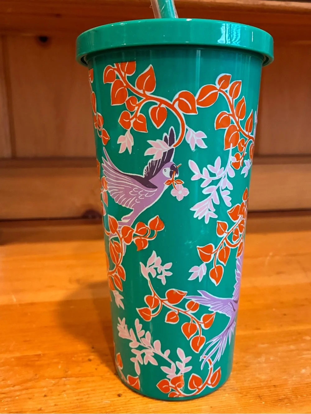 kate spade Bird Party Tumbler  with Floral  and Lavender Bird Design NWOT